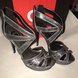 G by Guess pewter silver grey high heels